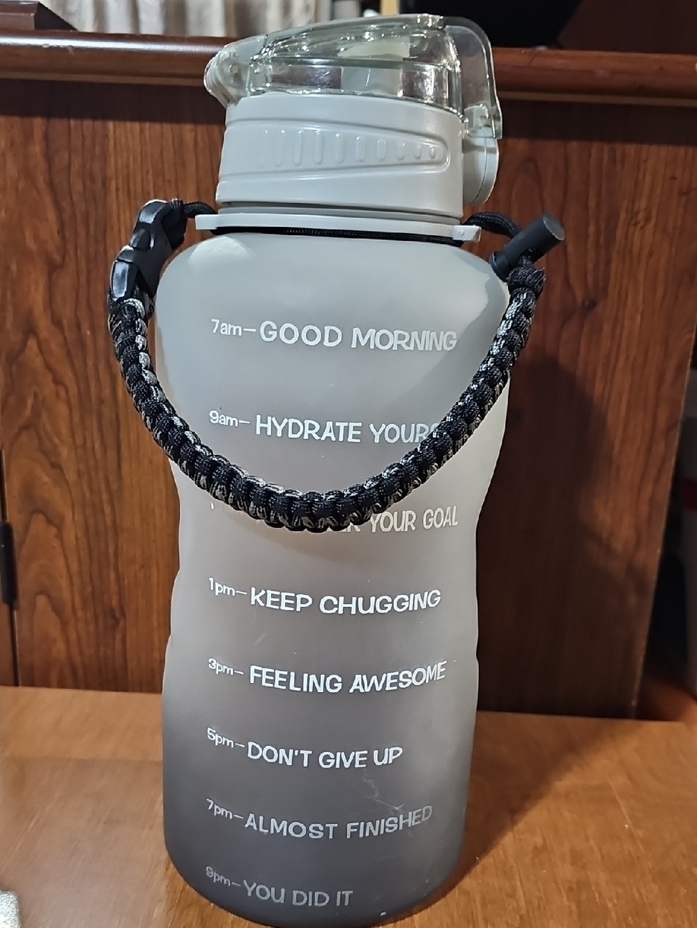 Hydration Motivational Water Bottle with Paracord Handle - Gray